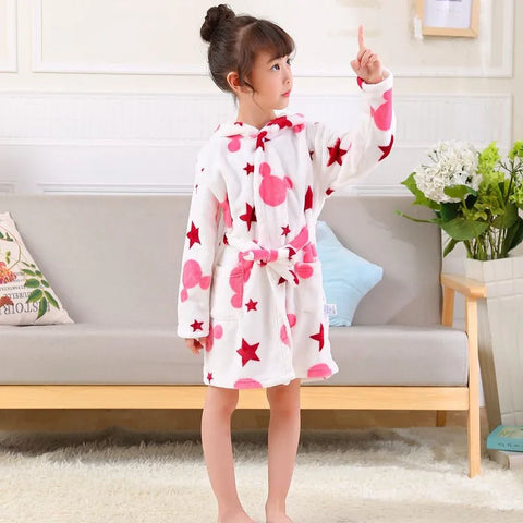 Soft Girl Sleepwear Robe Autumn Winter Children Flannel Bathrobe for girls Boys Pajamas Comfort Kids Cartoon Homewear 2-8 Year