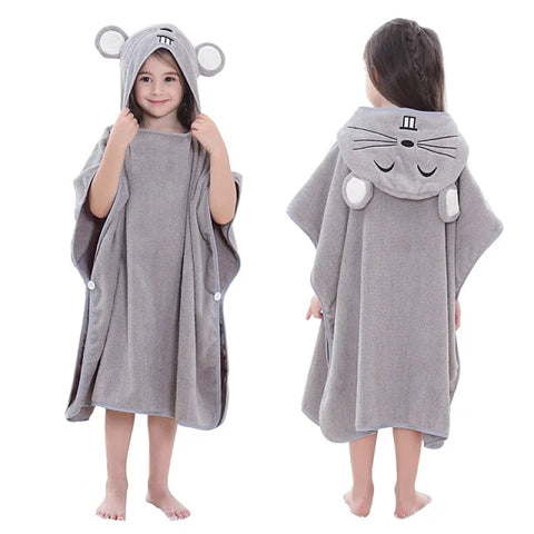 MICHLEY Cartoon Cotton Kids Beach Towels Bath Towel Poncho Hooded Bathing Bathrobe Unisex Blanket For Girls Boys Children 2-6T