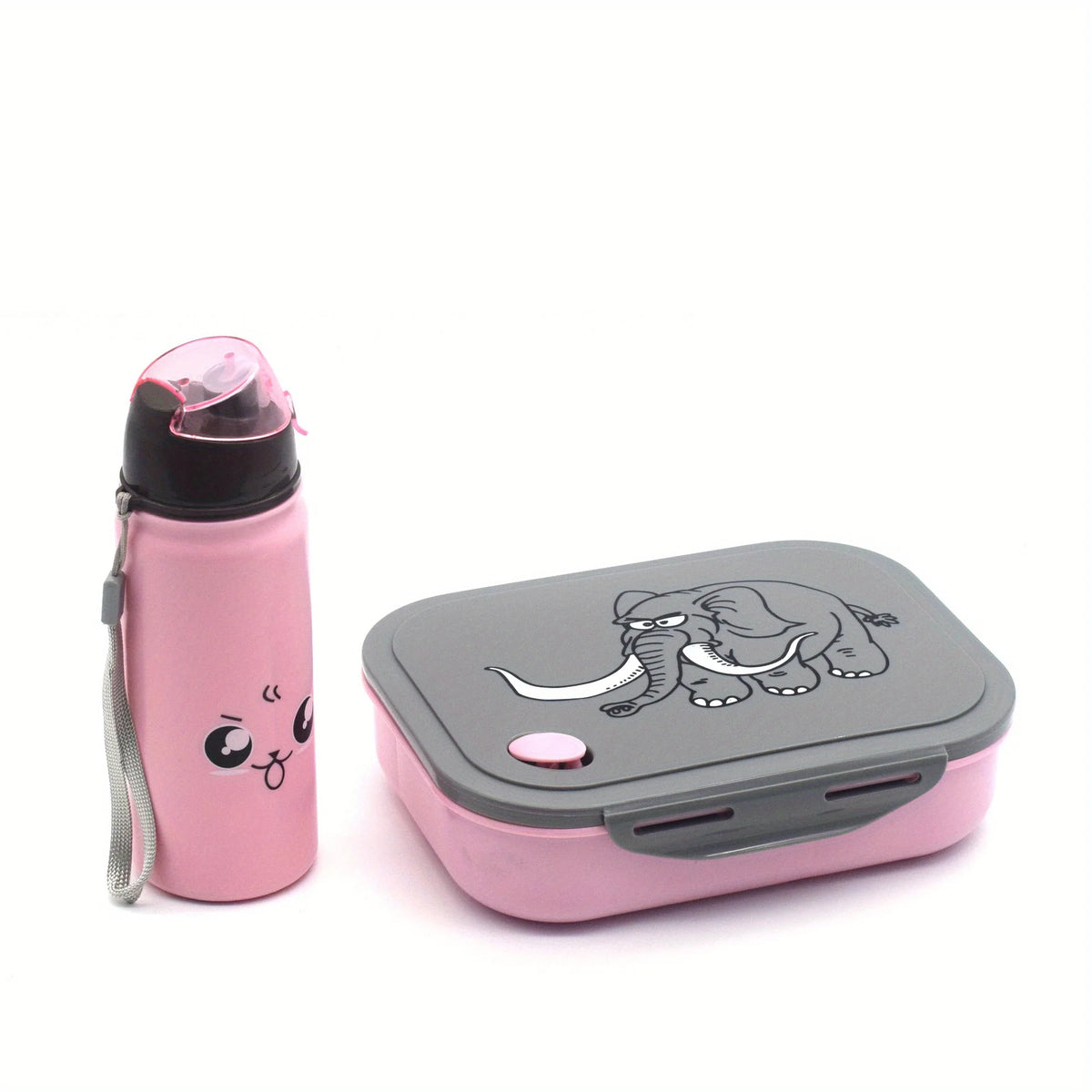 Cartoon Elephant Pattern Kids Lunch Box With Water Bottle Sets Food Grade PP Bento Box Safe Portable Lunch Box