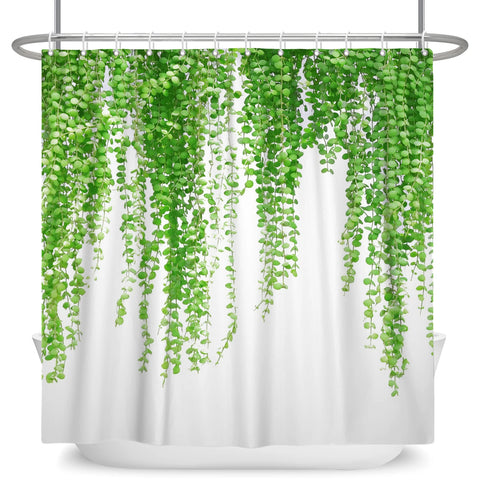 Green Plant Leaf Vines Flowers Shower Curtain Print Modern Nordic Minimalist Polyster Home Decor Bathroom Curtain with Hooks