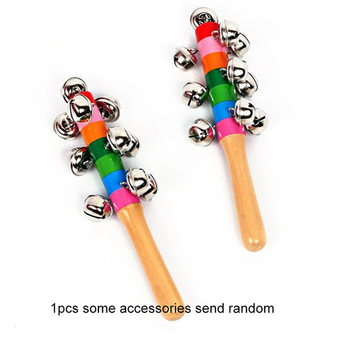 1pcs Colorful Rainbow Hand Held Bell Stick Wooden Discussion Musical Toy for Adult KTV Party Kids Game Gift