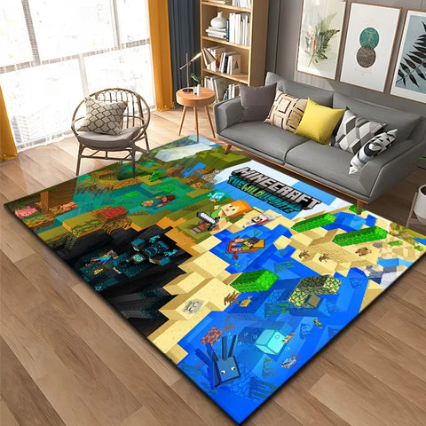 MINISO Game Minecraft Living Room Carpet Cartoon Game Bedroom Bedside Non Slip Floor Mat Home Balcony Mats Kid's Play Rug