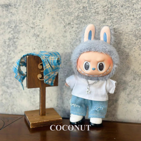 Labubu Summer Shirt & Ripped Jeans - Cool Casual Outfit for 17cm Vinyl Dolls with a Trendy Summer Vibe