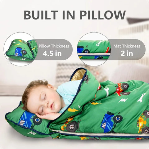 Toddler Nap Mat Extra Large Thickened 55''x35'' Soft Sleeping Bag with Detachable Minky Blanket and Pillow Portable for Daycare