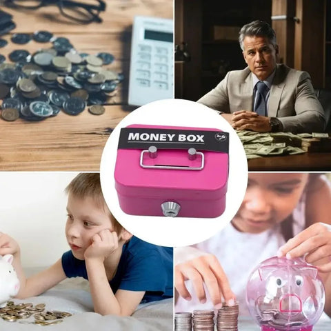 Lockable Money Safe Box with Key Metal Cash Box Portable Piggy Bank Sturdy Security Box Mini Coin Collection for Kids