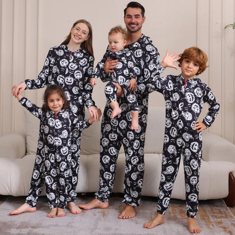 Hot Halloween One-Piece Pajamas Skeleton Pumpkin Print Family Matching Outfits Holiday Mother Kids Clothes Cute Baby Clothes