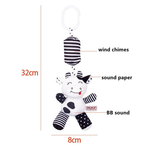 Newborn Bells Soft Plush Rattle Toy Crib Hanging Bell Car Seat Travel Stroller Black And White Wind Chime Educational Toy Gift