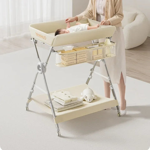 Baby Diaper Changer Furniture,Newborn Care Tables, Change Clothes Massage Touch Bath Foldable Mobile Cribs Baby Changing Tables