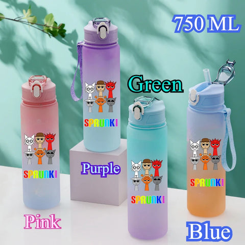 750ML Gradient Color Bottle Sprunki Sprunki Incredibox Sprunki Game Cartoon Drinking Water Cup Kids Birthday Christmas Gift
