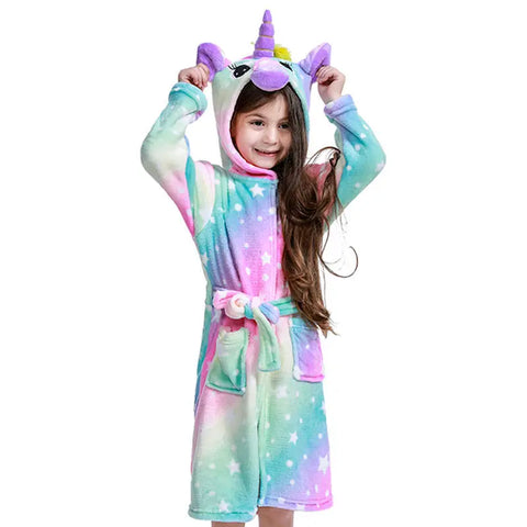 Boys Girls Hooded Bathrobe Toddler Unicorn Anime Cartoon Towel Beach Children's Sleepwear Baby Kids Bath Robes Pyjamas Nightgown