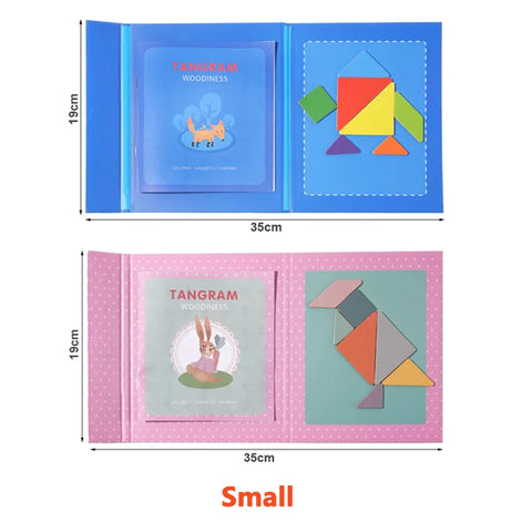 Wooden Jigsaw Magnetic Tangram Puzzle Book Educational Toys For Children Baby Kid Portable Montessori Learning Intelligence