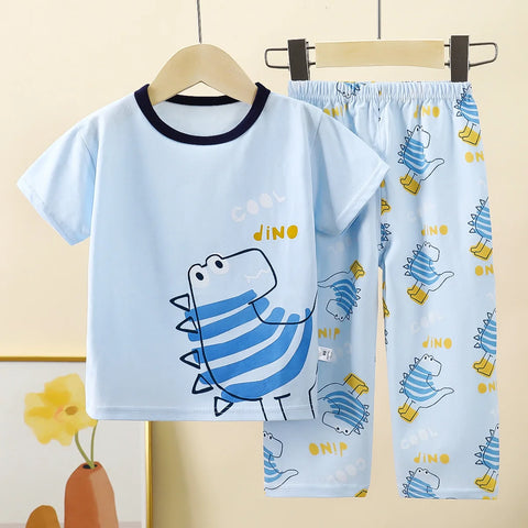 Kids Clothes Children's Set Short Sleeve Cotton Summer Baby Pajamas Set Children's Clothing Loungewear Outfit Cartoon Design
