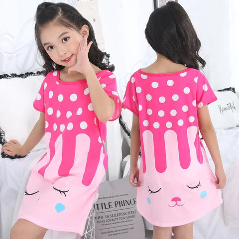 New Children's Nightdress Anna Elsa Dress Girls Clothes Minnie Cartoon Pajamas Girl Nightgown ShortSleeve Kids nighty Dress