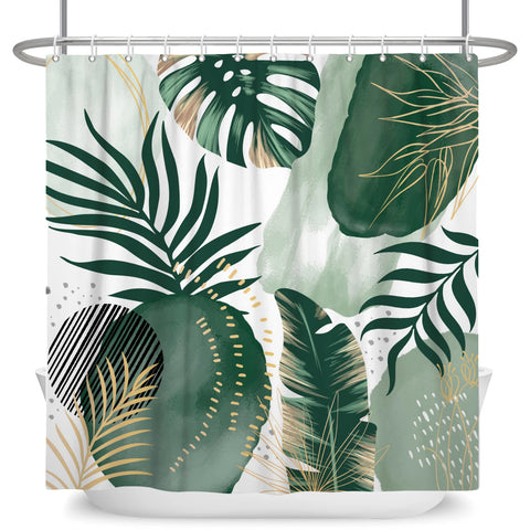 Green Plant Leaf Vines Flowers Shower Curtain Print Modern Nordic Minimalist Polyster Home Decor Bathroom Curtain with Hooks