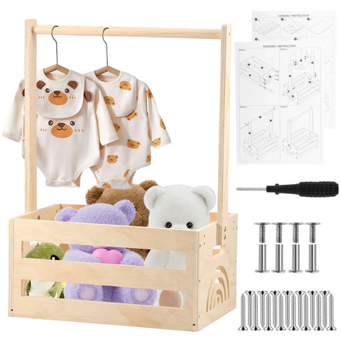 Baby Clothes Storage Rack Storage Box Wooden Baby Shower Crate Closet with Handle,Baby Shower Gift Clothes Wooden Storage Rack