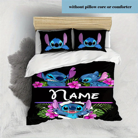 Personalized Anime Stitch Duvet Cover Set - Soft,Polyester with Zipper Closure 2 Pillowcases Included - Customizable with Name