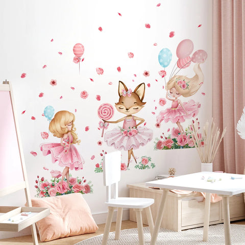 3pcs Pink Cartoon Animal Fox Wall Stickers Kids Room Girl Bedroom Background Decorative Wall Sticker Wallpapers Home Decor Ms556