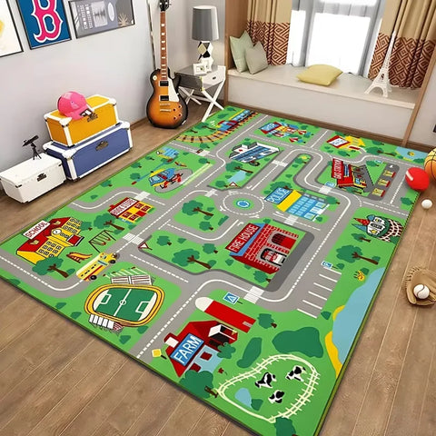 Children’s Educational City Life Playmat Rug Road Traffic System Carpet for Bedroom Playroom Fun Learning Floor Mat Safe Kids