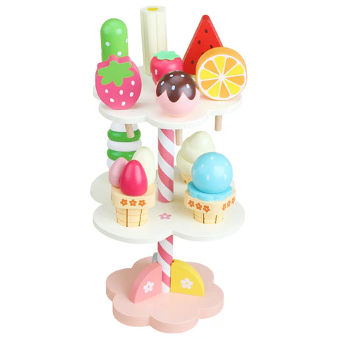 Wooden Ice Cream Counter Playset for Toddler Toys,  Montessori Pretend Play Food Toys Kitchen Accessories