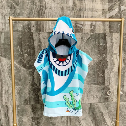 Baby Cartoon Printing Bathrobe Girls Unicorn Beach Towel Boy Shark Dinosaur Bath Towel Kids Hooded Cape Towel Children Bath Item