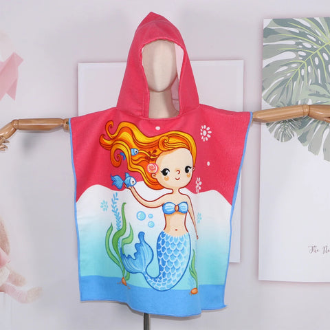 80-130cm Kids Hooded Bath Beach Poncho Towels Baby Quick Dry Bathrobe Child Cartoon Poncho Towels Microfiber Swim Cover-ups