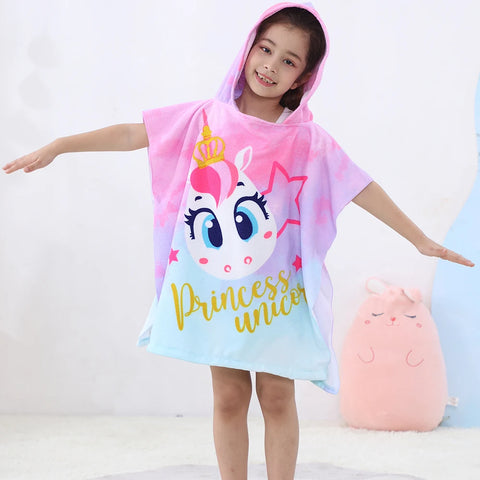 Baby Cartoon Printing Bathrobe Girls Unicorn Beach Towel Boy Shark Dinosaur Bath Towel Kids Hooded Cape Towel Children Bath Item