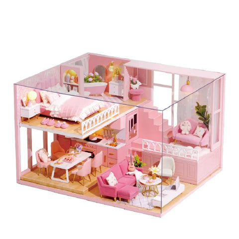 Doll House Kit 3D Wooden Mini DollHouse Assembly Building with Furniture Kit Toys Children's Birthday Gift 3D Puzzle Handmade