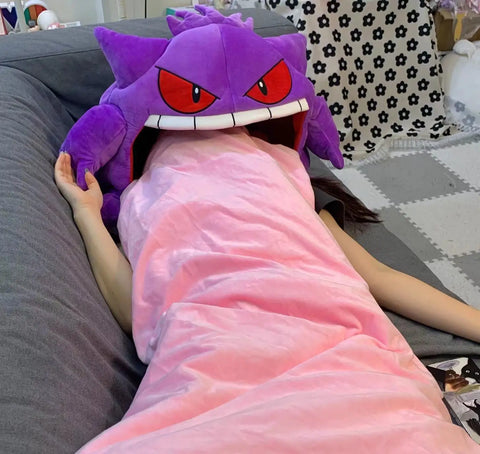 Pokemon Gengar Cartoon Anime Kawaii Elf Sleep Pillow Dual Purpose Nap Blanket Toys Doll Super Soft Big Mouth Gifts