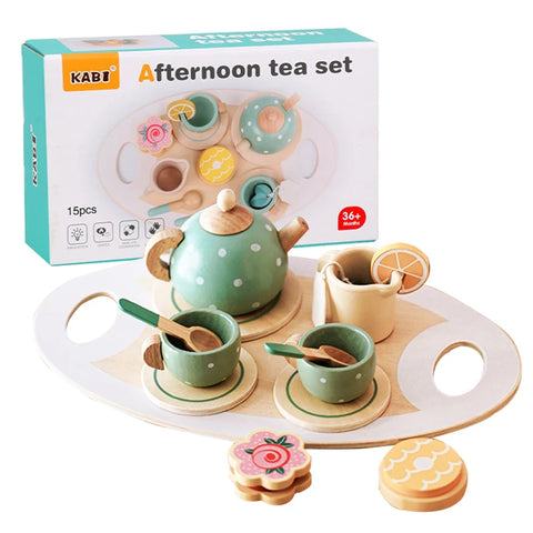 Wooden Afternoon Tea Set Toy Kitchen Accessories Tea Party Food Play Early Educational Toys for Toddlers Girls Boys Kids Gifts