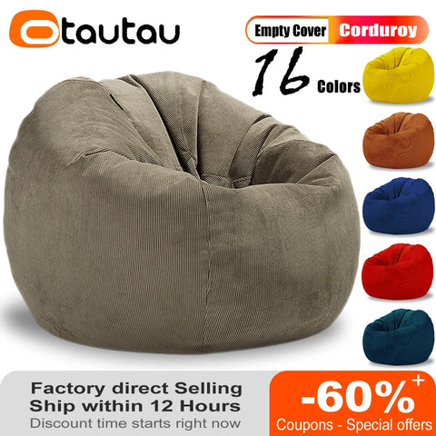 OTAUTAU Adults Children Corduroy Bean Bag Cover Without Filler Beanbag Pouf Chair Puff Salon Corner Seat Game Movie Sac DD005