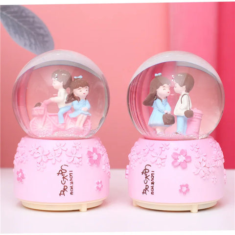 Glow Light Crystall Snow Globe Ball Music Box Couples Wife Girl Birthday Wedding Valentine's Day Gift Lovers Ornament