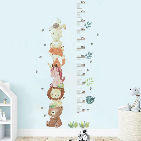 Nordic Animal Bear Lion Bunny Height Measure Wall Stickers Kids Grow Chart Wall Decals for Kids Room Baby Nursery Room PVC