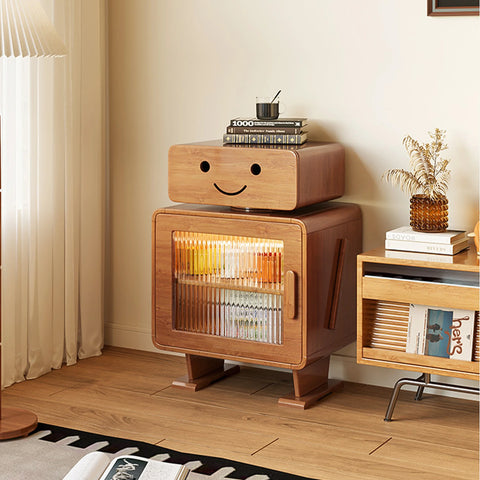 Solid wood bedside storage table bedroom living room creative side cabinet side robot with light children's bedside table