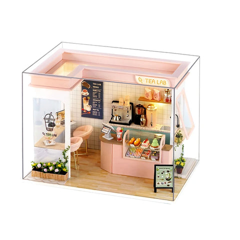 Milk Tea Mini Doll House DIY Kit For Making Room Toys Handmade 3D Puzzle Assembled Toys Birthday Gifts Wooden Crafts Dollhouse