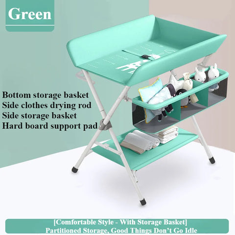 Portable Baby Changing Table for Nursery Height Adjustable Foldable Diaper Table with Swivel Wheels Drying Rack Large Storage