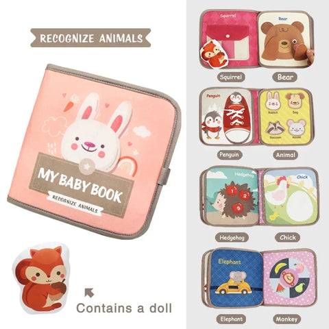 Quiet Book for Toddler Animal Cognitive Fabric Activity Busy Book Montessori Baby Book Toys Cloth Crinkle Books for Babies 6 12M