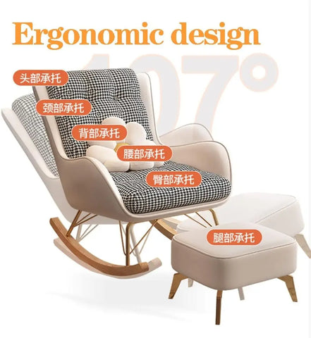 Mid-Century Rocking Chair with Lumbar Pillow and Ottoman,Nursing Glider Rocker Chair Comfy Armchair