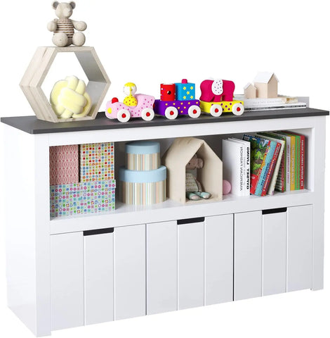 Organizer with Bins, Toy Storage Cabinet with Bookshelf and Movable Drawers, Wooden Toy Box for Boys and Girls, Nursery, Playroo