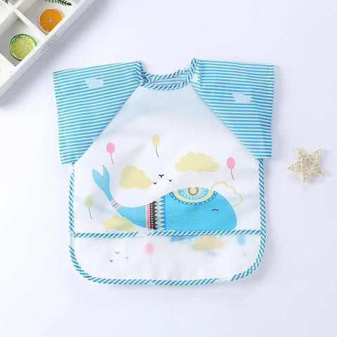 Baby Bibs Cute Colorful Cartoon Waterproof Bib Infant Eating Children Drawing Long Sleeve Pocket Apron Self Feeding Baby 0-3Y