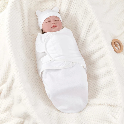 Newborn Sleeping Bag Cotton Baby Swaddle Wrap Adjustable Newborn Sleepsack Hat Set Anti-kick Swaddle Warm Soft Blanket