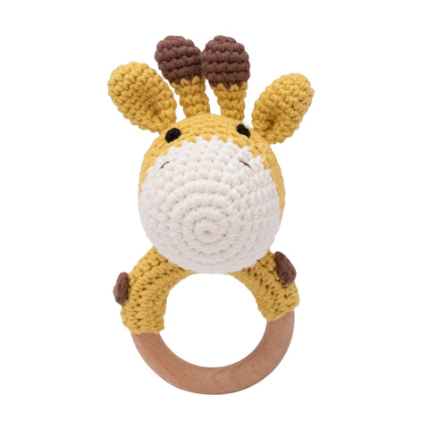 1PC Crochet Animal Bear Rattle Toy Soother Bracelet Wooden Teether Ring Baby Product Mobile Pram Crib Wooden Toys Newborn Gifts