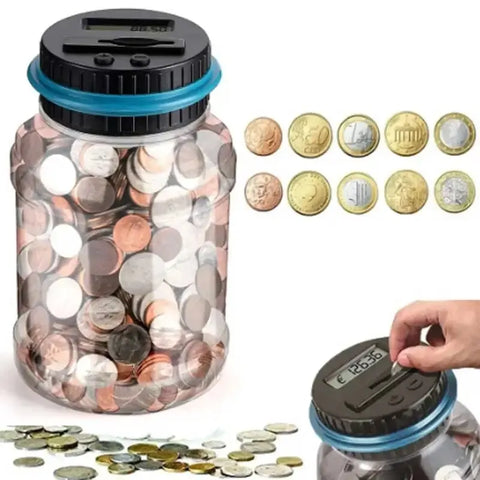 1.8L Coin Bucket Money Bank Large Capacity Transparent Saving Jar US Dollar Euro Pound Saving Jar Smart Counting