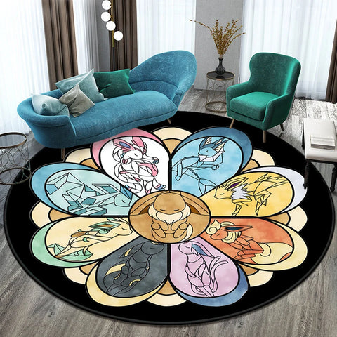 Pokémon Cartoon HD Printed Round Carpet for Living Room Rugs Camping Picnic Mats Flannel Anti-Slip Rug Yoga Mat Gifts