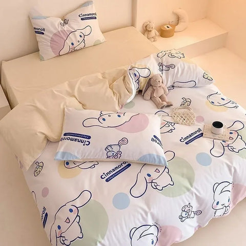 Cinnamoroll Kids Duvet Cover Cartoon Kuromi Bed Three-Piece Set Cute Hello Kitty Quilt Cover Pillowcase for Bedroom Decoration