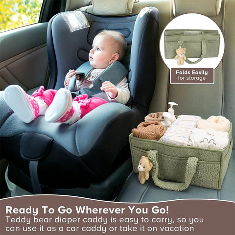 PANGDUBE Plush Diaper Stackers & Caddies Diaper Bag with Teddy Bear Caddy Organizer Nursery Baby Diaper Organizer Baby Nappy Bag