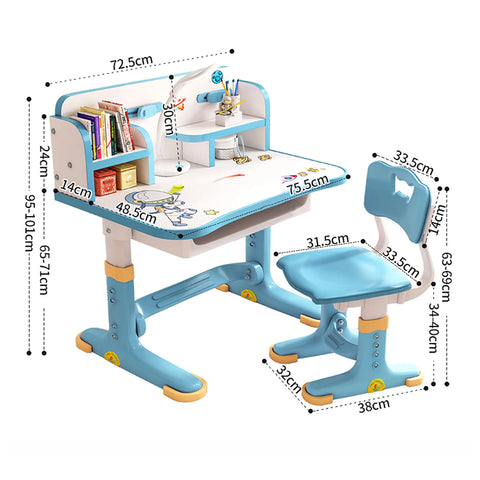 Widened Desktop Multi Separation Cartoon Pattern Desk Chair Set Kids Adjustable Height Study Table with Drawer Chair Set