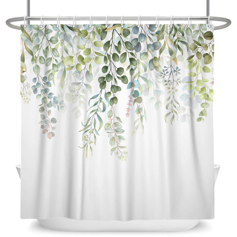 Green Plant Leaf Vines Flowers Shower Curtain Print Modern Nordic Minimalist Polyster Home Decor Bathroom Curtain with Hooks