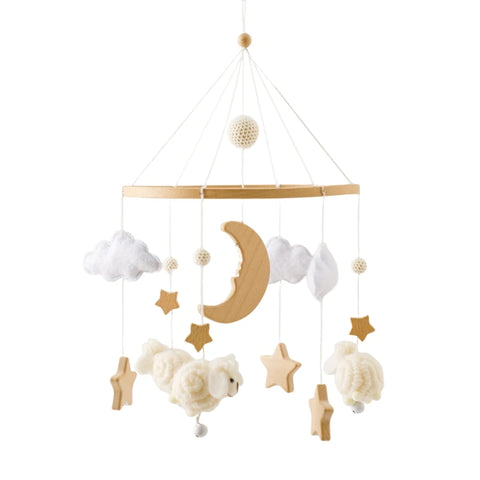 Baby Crib Mobile Rattle Toy Wooden Bed Bell Mobile Hanging Teddy Velvet Bear Doll Toy Newborn Music Box Crib Mobile Bracket Gift