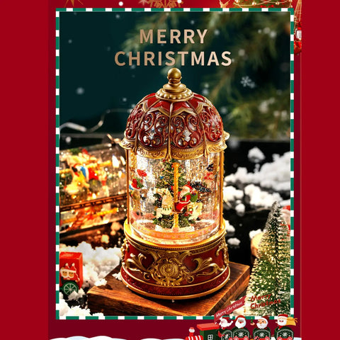 Lighted Music Box Birthday Tabletop Rotatable Decorative Xmas Musical Box Ornaments Christmas Lantern Glittering Snowing Globe