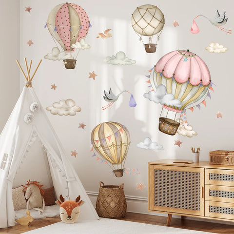 2pcs Cartoon Hot Air Balloon Clouds Wall Stickers Living Room Girl Background Bedroom Decorative Wall Sticker Wallpaper Ms6304